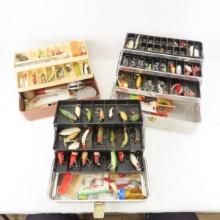 3 Vintage tackle boxes with lures and gear