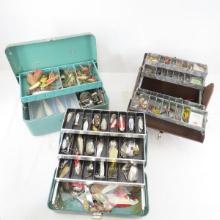Vintage tackle boxes with lures and gear