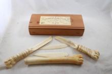 2 Carved Bone Knives, 1 Bone Club, 2 Bone Spear