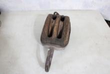 Old Nautical Block & Tackle Wood Double Pulley