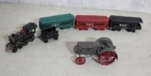 Cast Iron 5 Car Train Set, Case Diecast Tractor