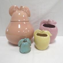 Red Wing Pear Cookie Jar, 2 Apple Vases & Lid