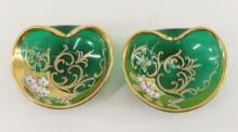 2 Hand Blown Czech Gold Painted Trinket Dishes