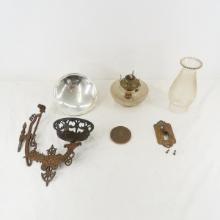 Antique Victorian Cast Iron Wall Mount Oil Lamp