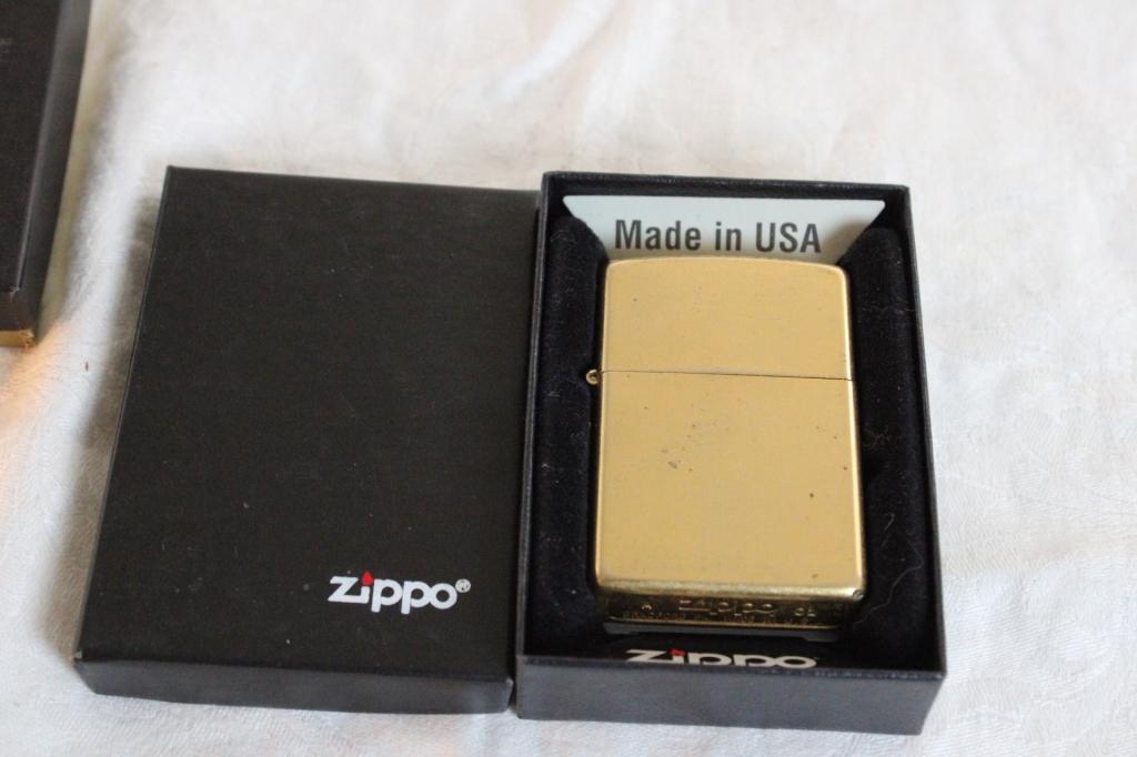 2 Zippo Lighters in Boxes Brass A 01 & Other