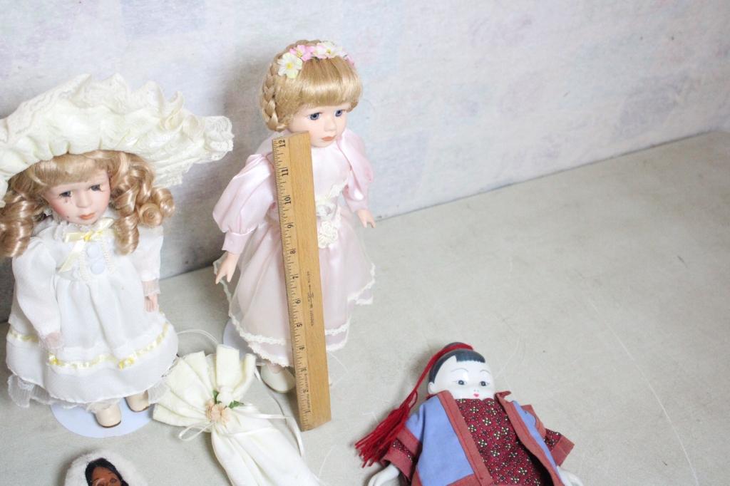 5 Porcelain, Celluloid, China, Dolls