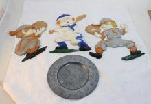 3 Pc Sexton Metal Baseball Themed Wall Hangings