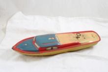 1950s Lindstrom Tin Litho Windup Boat 15" Long