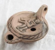 Ancient Roman Erotic Clay Oil Lamp 4" Long