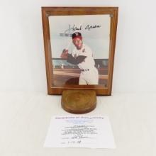 Hank Aaron autographed photo on plaque