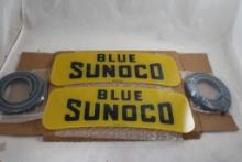 Blue Sunoco Gas Pump Glass Sign 2 Sided