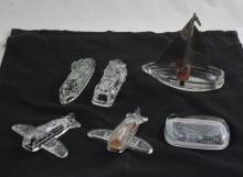 5 Glass Candy Containers, & Glass Paperweight