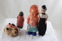 4 Antique Dolls Irwin Wind-Up, Black Ramp Walker