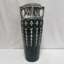 15"Red Wing Art Pottery Green & White Grecian Vase