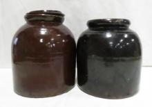 8 & 9" 1 gallon  Albany Slip Stoneware Jars- 1 lid