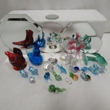 Glass Animal Figurines and Mirror Stands