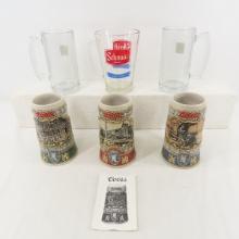 3 Coors Beer Steins & Schmidt Glass Pitcher