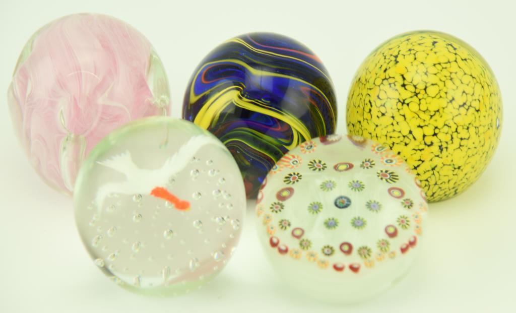 Lot 1245a - (5) Gentile WV Glass paperweights: all signed