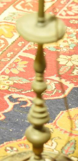 Lot 1364 - Brass and iron double floor lamp (63” in height)