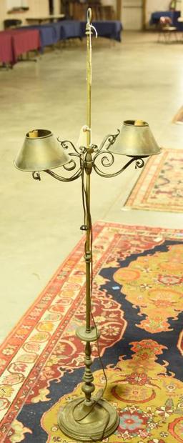 Lot 1364 - Brass and iron double floor lamp (63” in height)