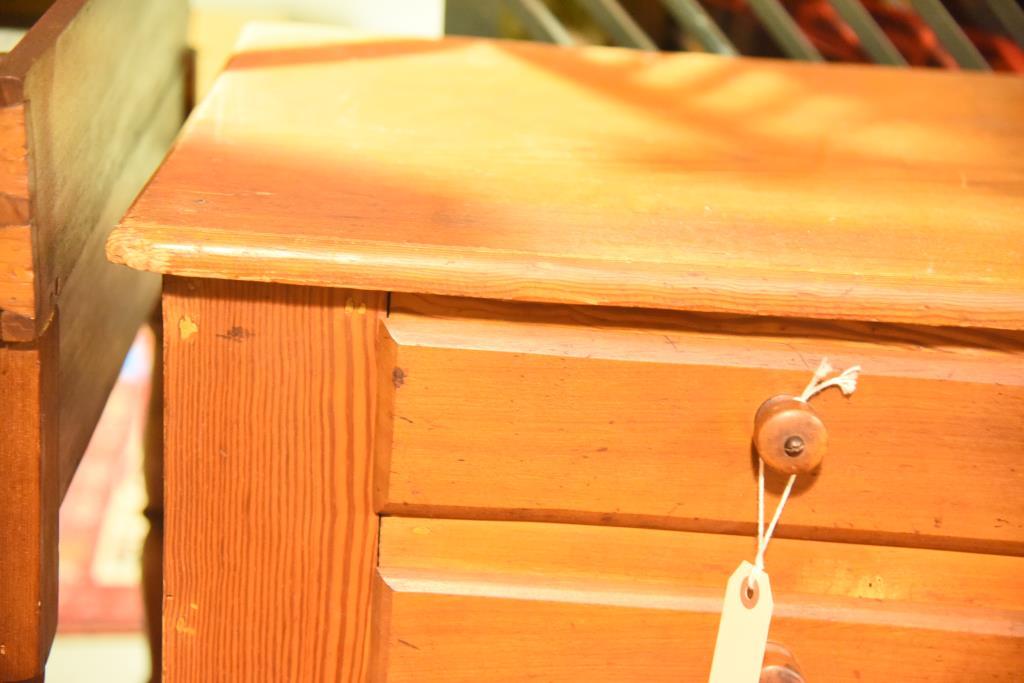 Lot 1379 - Antique pine 9 drawer apothecary cabinet with shelves (100” in width, 30 ½” in height,