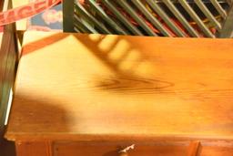 Lot 1379 - Antique pine 9 drawer apothecary cabinet with shelves (100” in width, 30 ½” in height,