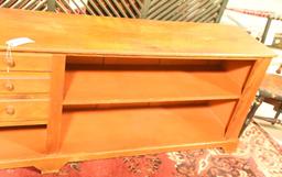 Lot 1379 - Antique pine 9 drawer apothecary cabinet with shelves (100” in width, 30 ½” in height,