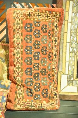 Lot 1389 - 5 pillows made from antique carpet & textiles: 3 made from rugs, another is done in