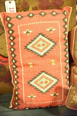 Lot 1389 - 5 pillows made from antique carpet & textiles: 3 made from rugs, another is done in