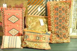 Lot 1389 - 5 pillows made from antique carpet & textiles: 3 made from rugs, another is done in