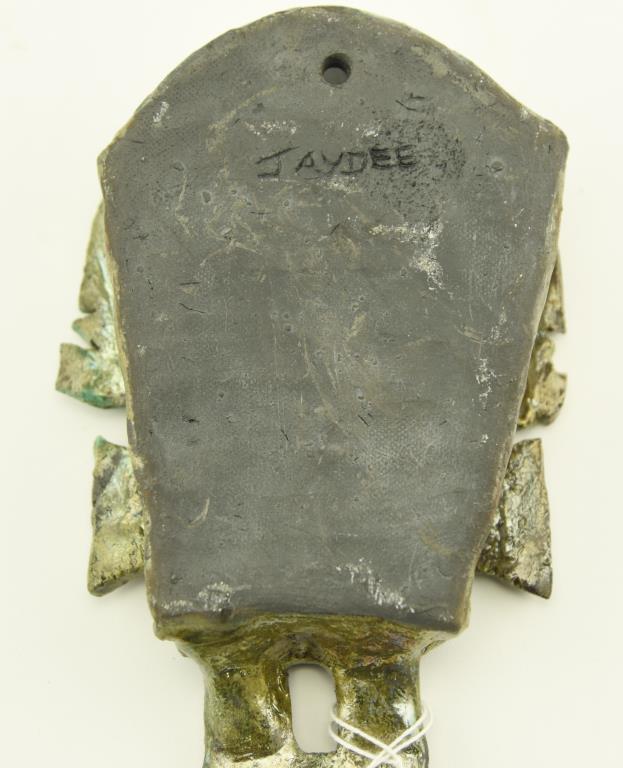 Lot 1413 - JayDee signed art pottery Peruvian idol wall pocket along with a piece pipe signed