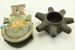 Lot 1413 - JayDee signed art pottery Peruvian idol wall pocket along with a piece pipe signed
