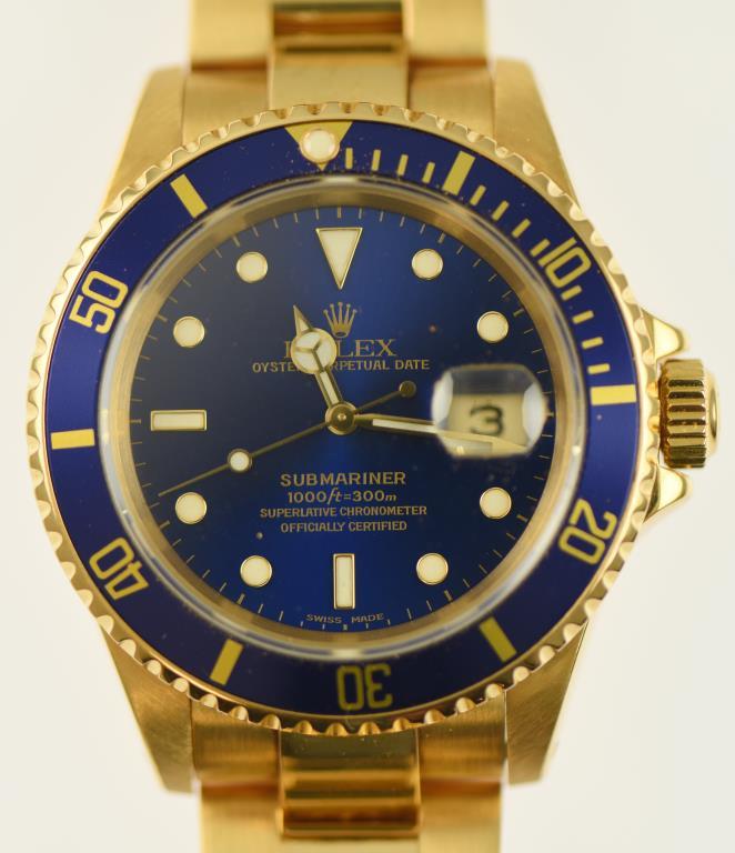 Lot #1 - 18K Yellow Gold Men’s Rolex Submariner with Automatic Movement. 18K Round Case. 18K