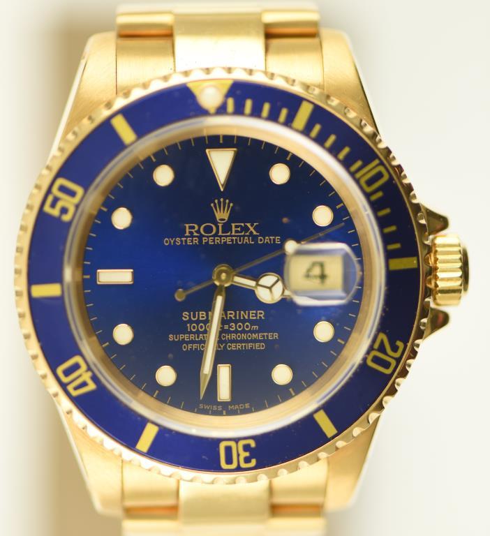 Lot #1 - 18K Yellow Gold Men’s Rolex Submariner with Automatic Movement. 18K Round Case. 18K