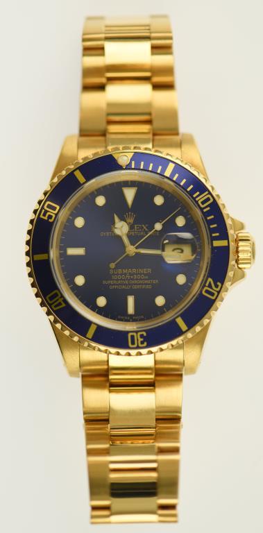 Lot #1 - 18K Yellow Gold Men’s Rolex Submariner with Automatic Movement. 18K Round Case. 18K