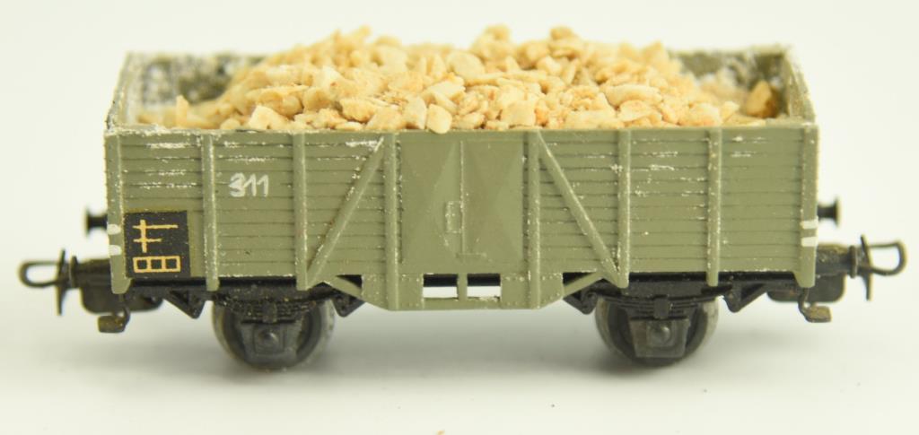 Lot #17 - (8) Vintage Marklin train cars: Model 310 Baggage Car, (4) Boxcars, model 321 G Stake