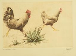 Lot # 4198 - (2) Etchings of wildlife by Sandy Scott to include artist’s proof “Hen & Rooster”