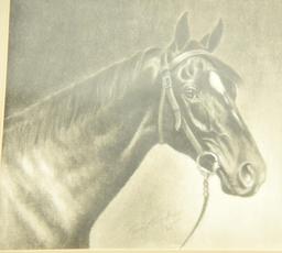 Lot # 4209 - “Man O’ War” charcoal drawing of famous race horse by T. H. Archer. Signed and