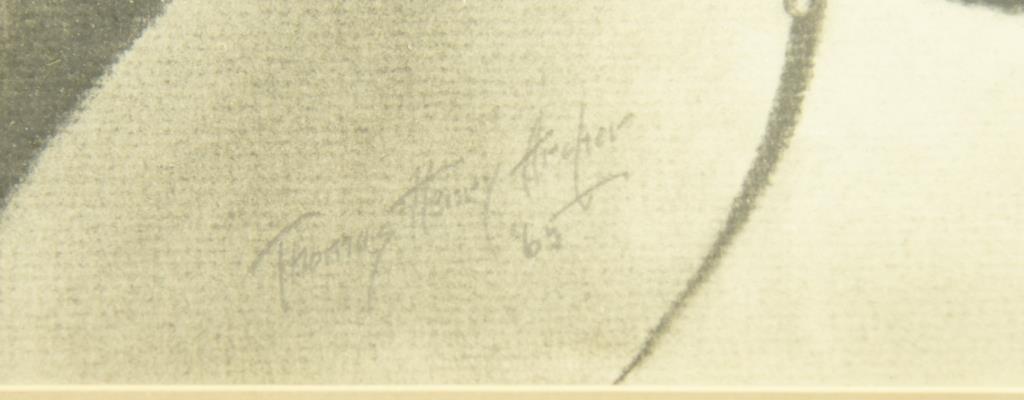 Lot # 4209 - “Man O’ War” charcoal drawing of famous race horse by T. H. Archer. Signed and