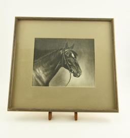 Lot # 4209 - “Man O’ War” charcoal drawing of famous race horse by T. H. Archer. Signed and