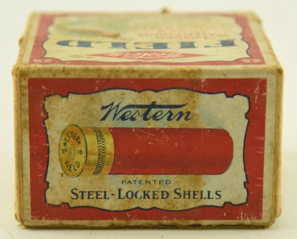 Vintage full box of Western Cartridge Co. Super X 16 gauge paper shotgun shells unopened