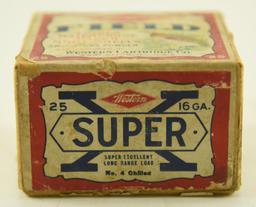 Vintage full box of Western Cartridge Co. Super X 16 gauge paper shotgun shells unopened