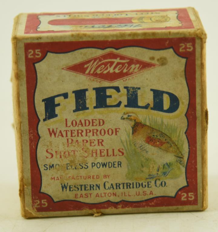 Vintage full box of Western Cartridge Co. Super X 16 gauge paper shotgun shells unopened