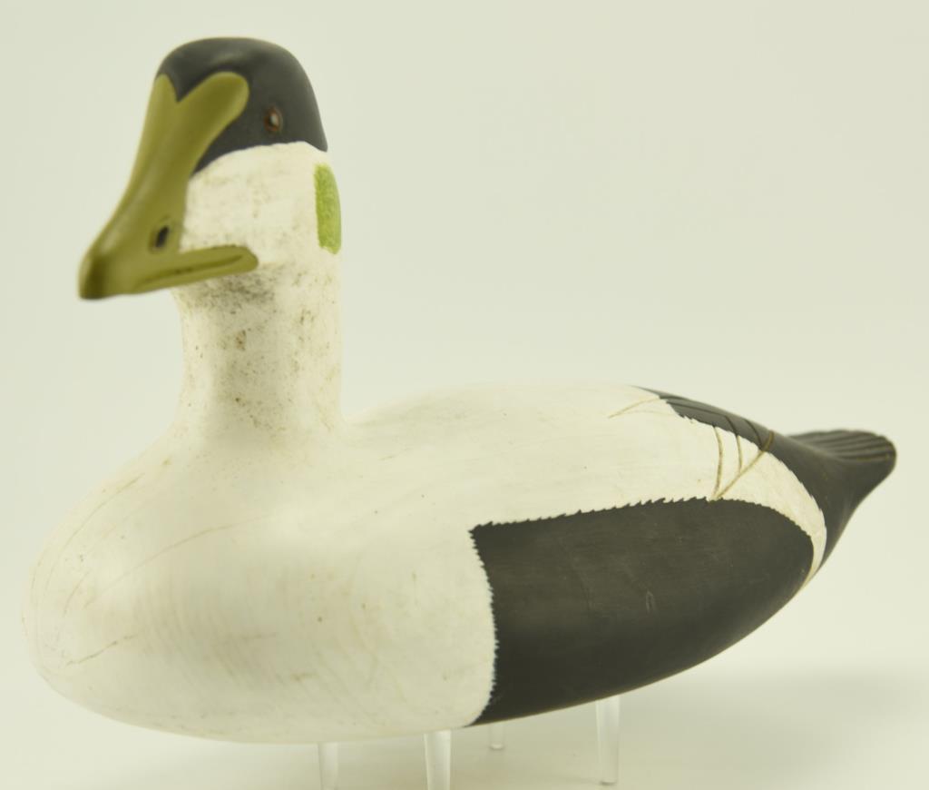 Lot #336 - New England Carved Eider drake decoy in original paint with glass eyes unsigned