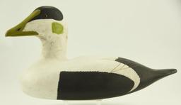 Lot #336 - New England Carved Eider drake decoy in original paint with glass eyes unsigned