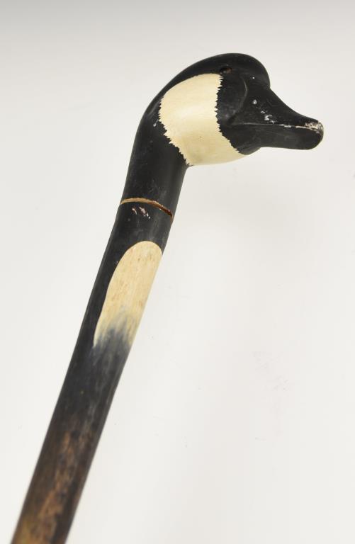 (2) Wooden carved figural head canes: Swan Head