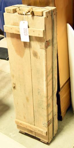 Lot #2023 - Empty US Military 90mm M35 and M41 Cannon solid projectiles wooden crate 44” x 13” x 8”
