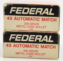 Lot #2285 - (2) boxes of Federal .45 automatic match 230 grain (approx 100 rounds total)	