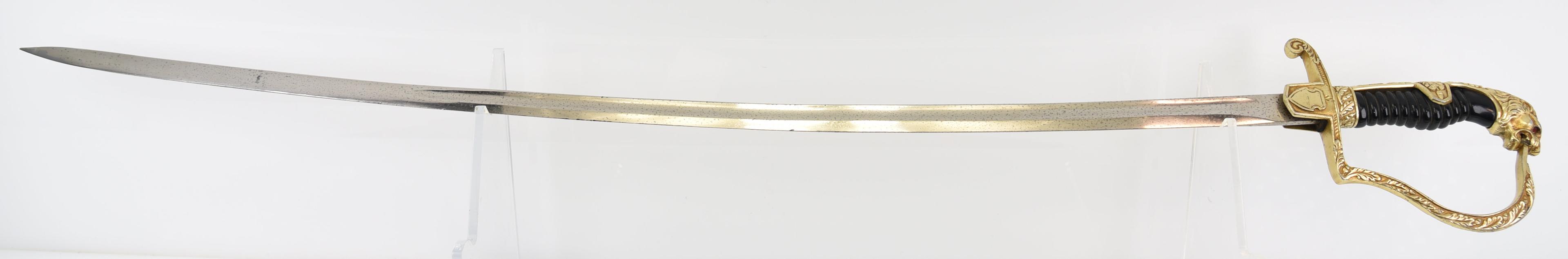 Lot #2687a - German WWII Army lion-head saber with Wehrmacht-style eagle and Swastika