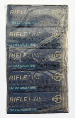 Lot #2550 - 7 Boxes of PPU 7,65 x 53 Argentine 174 Grn FMJ BT Ammo (7 Boxes of 20 = 140 Rds +/-)